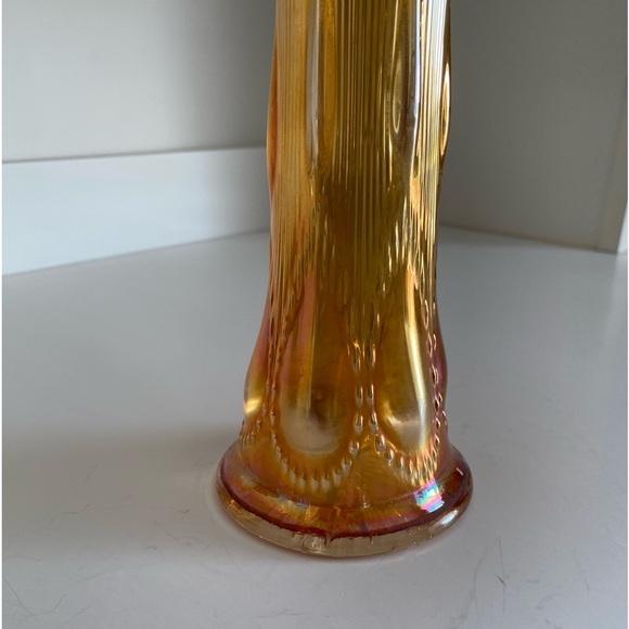 Imperial Glass Marigold Beaded Bullseye Carnival Glass Swung Vase Collectible - Picture 4 of 11